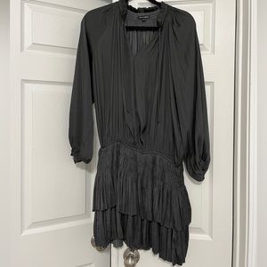 Long Sleeve Satin Drop Waist Tiered Mini Dress